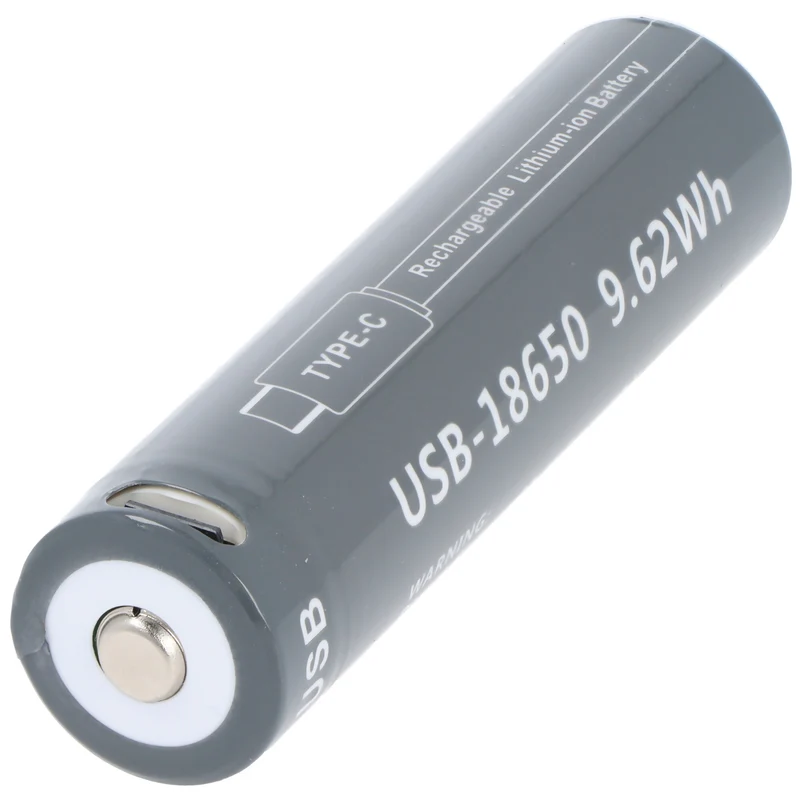 AccuCell 18650 Li-ion Akku, 3,7V, 2600mAh, mit USB-C Charging Port, ca. 71,1 x 18,5mm