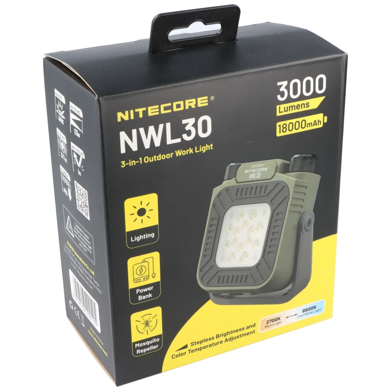Nitecore NWL30 Universal-Arbeitsleuchte, mit Mücken-Abwehr, max. 3000 Lumen, stufenlose Einstellungen, wiederaufladbar