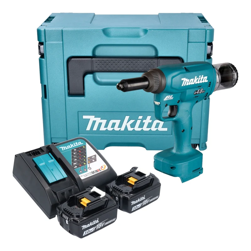 Makita DRV 150 RFJ Akku Blindnietsetzgerät 18 V 10 kN 2,4 - 4,8 mm Brushless + 2x Akku 3,0 Ah + Ladegerät + Makpac