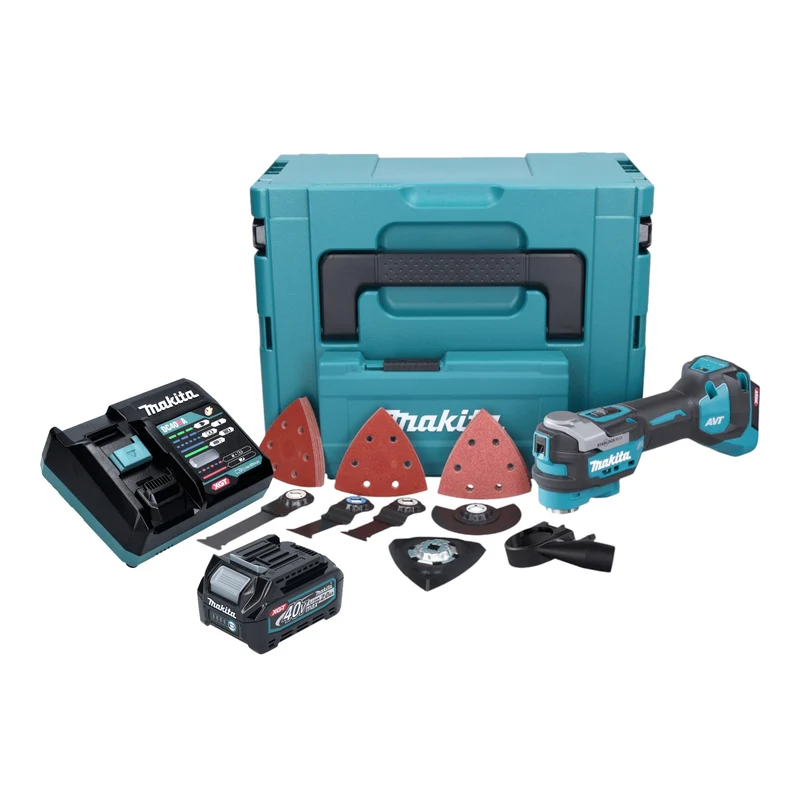 Makita TM 001 GA103 Akku Multifunktionswerkzeug 40 V max. Starlock Max Brushless + 1x Akku 2,0 Ah + 37 tlg. Zubehörset + Ladegerät + Makpac
