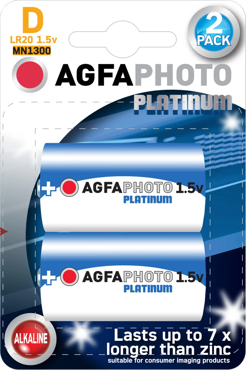 Agfaphoto Batterie Alkaline, Mono, D, LR20, 1.5V Power, Retail Blister (2-Pack)