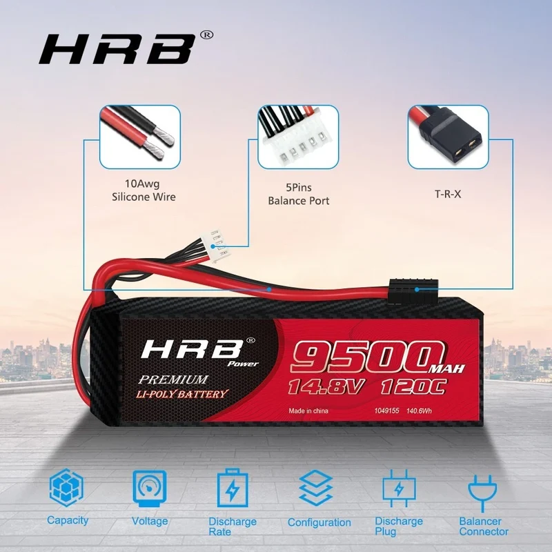 HRB LiPo Akku 4S 9500mAh 14,8V 120C TRX LiPo Akku (2 St.)