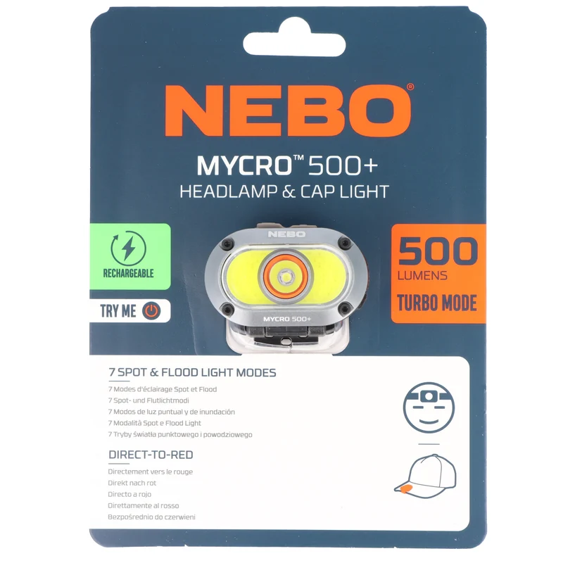 NEBO MYCRO 500+ Stirnlampe mit bis zu 500 Lumen und 90 Meter Leuchtweite, integrierter Akku 3,7V 235mAh Li-Polymer