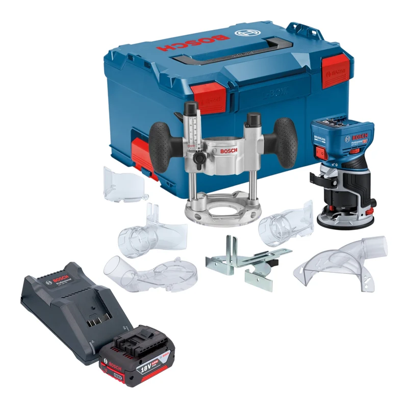 Bosch GKF 18V-8 Professional Akku Kantenfräse 18 V 8,0 mm Brushless + 1x Akku 4,0 Ah + Ladegerät + Taucheinheit + L-Boxx
