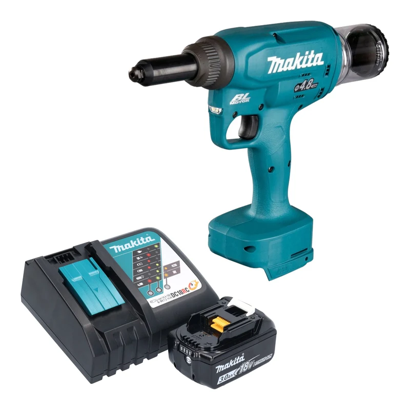 Makita DRV 150 RF1 Akku Blindnietsetzgerät 18 V 10 kN 2,4 - 4,8 mm Brushless + 1x Akku 3,0 Ah + Ladegerät