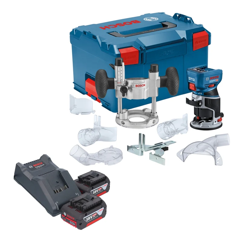 Bosch GKF 18V-8 Professional Akku Kantenfräse 18 V 8,0 mm Brushless + 2x Akku 4,0 Ah + Ladegerät + Taucheinheit + L-Boxx