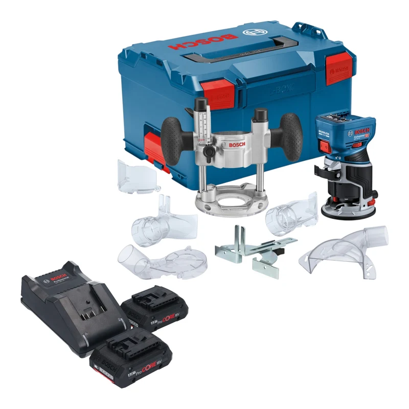 Bosch GKF 18V-8 Professional Akku Kantenfräse 18 V 8,0 mm Brushless + 2x ProCORE Akku 4,0 Ah + Ladegerät + Taucheinheit + L-Boxx