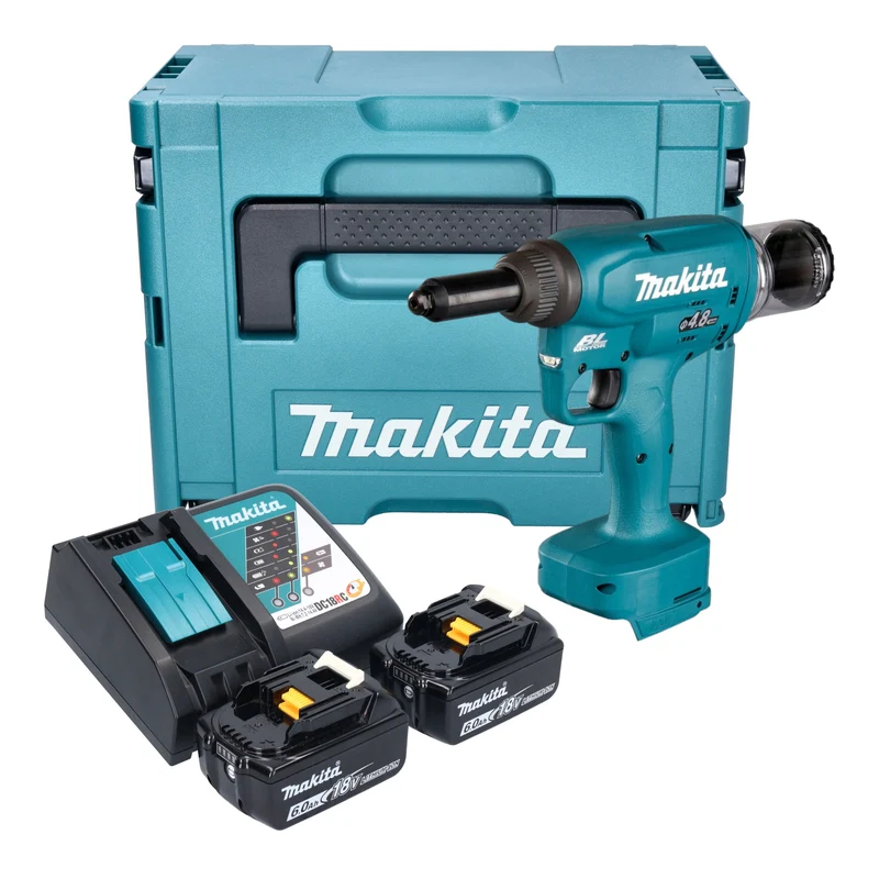 Makita DRV 150 RGJ Akku Blindnietsetzgerät 18 V 10 kN 2,4 - 4,8 mm Brushless + 2x Akku 6,0 Ah + Ladegerät + Makpac