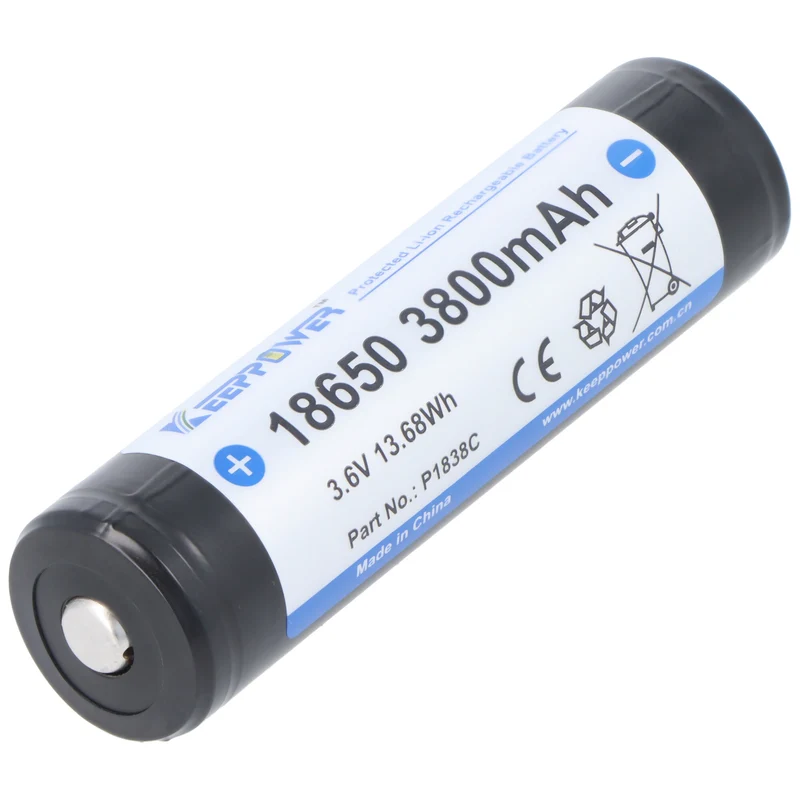 Keeppower Li-ion Akku 18650 3800mAh, 3.6V Li-Ion-Akku geschützt Pluspol erhöht 2er-Set inkl. Aufbewahrungsbox