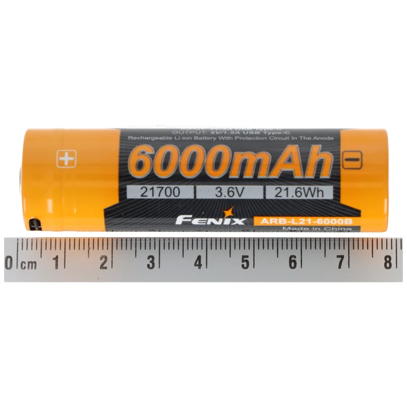 Fenix ARB-L21-6000B Li-Ion Akku, Typ 21700, 3,6V 6000mAh, mit USB-C Ladeanschluss