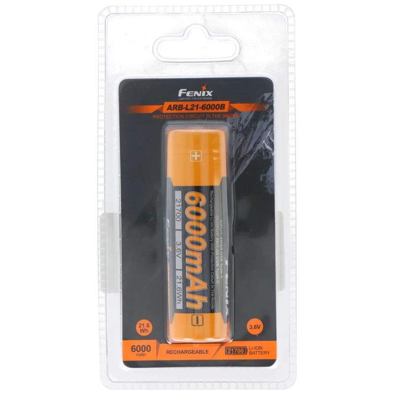 Fenix ARB-L21-6000B Li-Ion Akku, Typ 21700, 3,6V 6000mAh, mit USB-C Ladeanschluss
