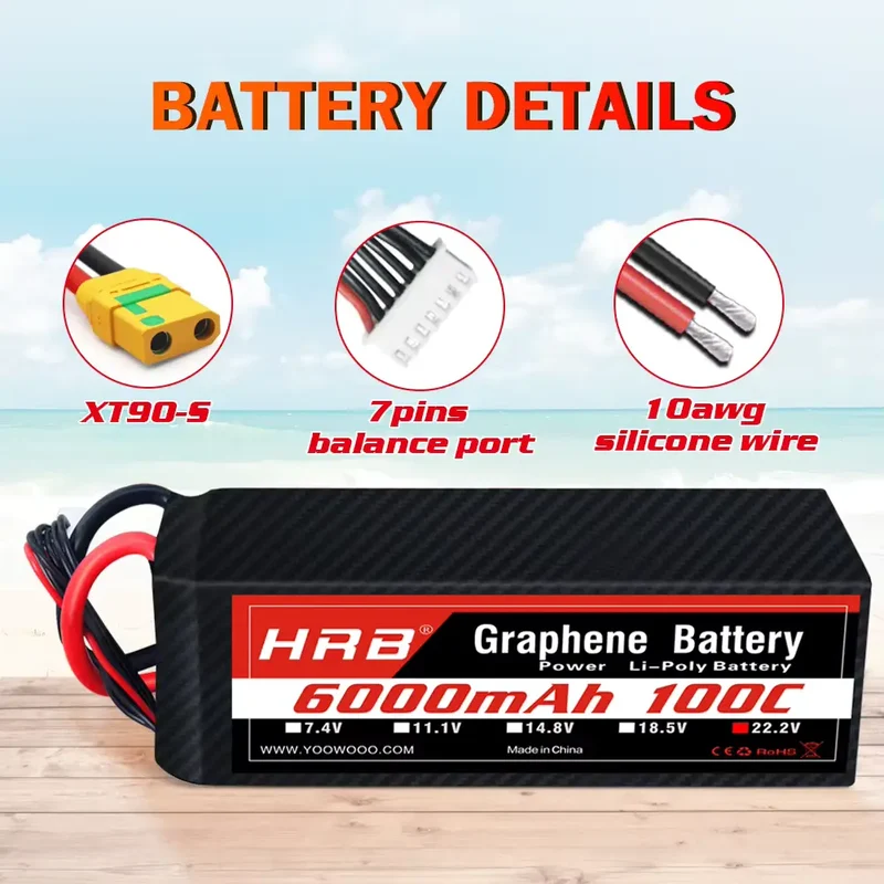 HRB 6S 6000mAh 22,2V 100C Graphen Lipo Akku XT90-S