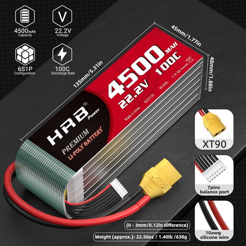 HRB Premium Line 6S 4500mAh 22,2V 100C XT90 LiPo Akku (2 Stück)