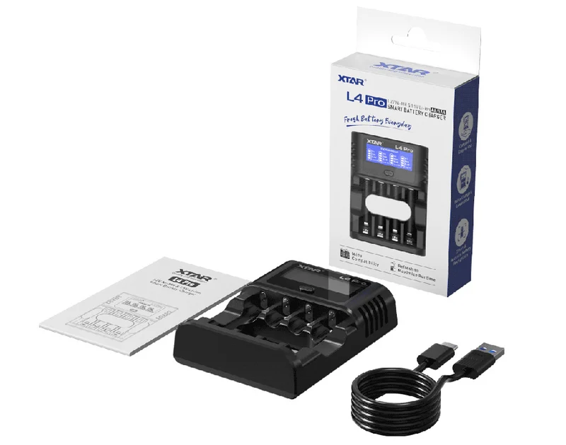 XTAR L4 Pro – Akku-Ladegerät mit LCD, Refresh & Discharge für Li-Ion/NiMH AA/AAA