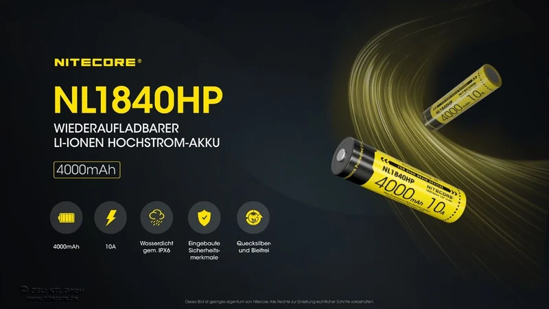 NiteCore 18650 - 3,7V - 4000mAh 10A Li-Ion-Akku NL1840HP