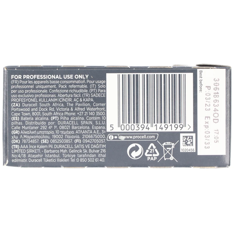 Duracell Batterie Alkaline, Micro, AAA, LR03, 1.5V Procell Constant, Retail Box (10-Pack)