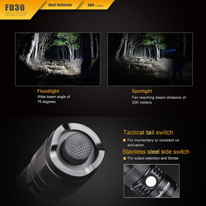 Fenix FD30 LED Taschenlampe mit Cree XP-L HI 360 Grad fokussierbar inkl. 3500mAh Akku