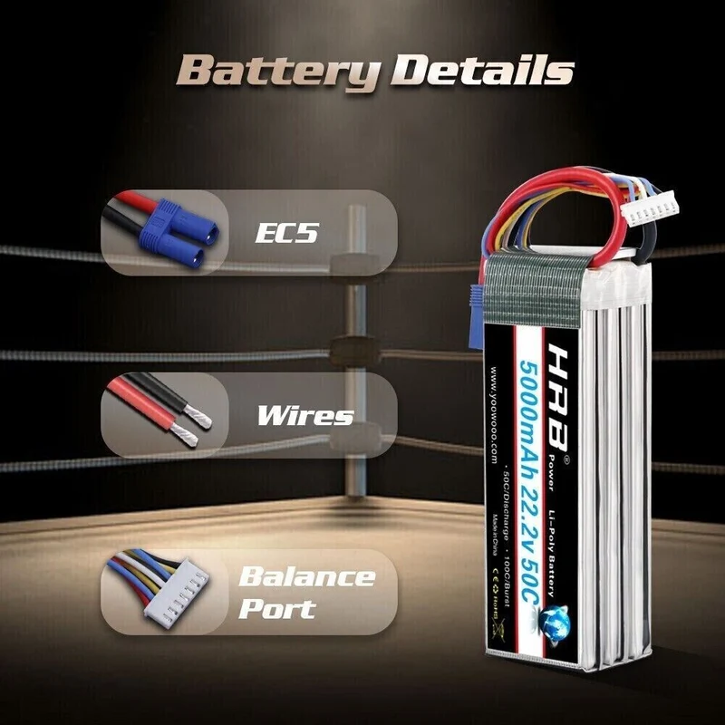 HRB 6S 5000mAh 22,2 V 50C EC5 LiPo Akku