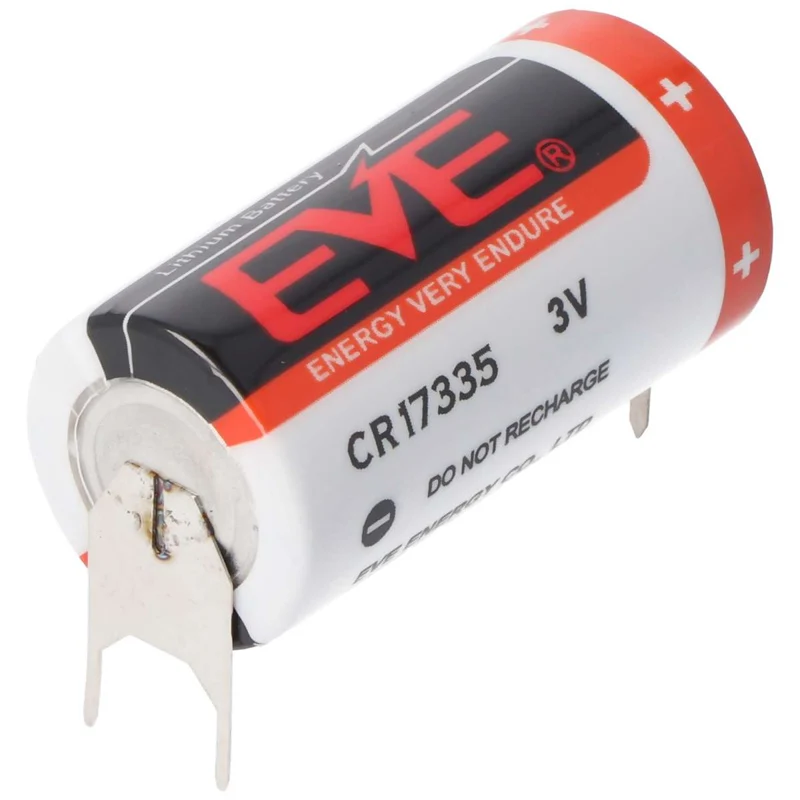 EVE CR17335 Batterie Baugröße 2/3A mit 3 Volt Spannung und 1550mAh Kapazität, Abmessungen 33,5 x 17mm, mit Printkontakten +/-- 7,6mm Rastermaß
