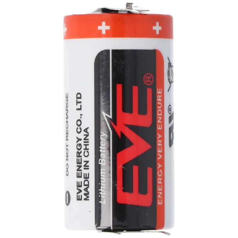 EVE CR17335 Batterie Baugröße 2/3A mit 3 Volt Spannung und 1550mAh Kapazität, Abmessungen 33,5 x 17mm, mit Printkontakten +/-- 7,6mm Rastermaß