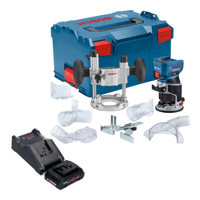 Bosch GKF 18V-8 Professional Akku Kantenfräse 18 V 8,0 mm Brushless + 1x ProCORE Akku 4,0 Ah + Ladegerät + Taucheinheit + L-Boxx