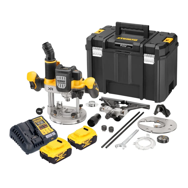 DeWalt DCW 620 P2T Akku Oberfräse 18 V 12 mm Brushless + 2x Akku 5,0 Ah + Ladegerät + TSTAK