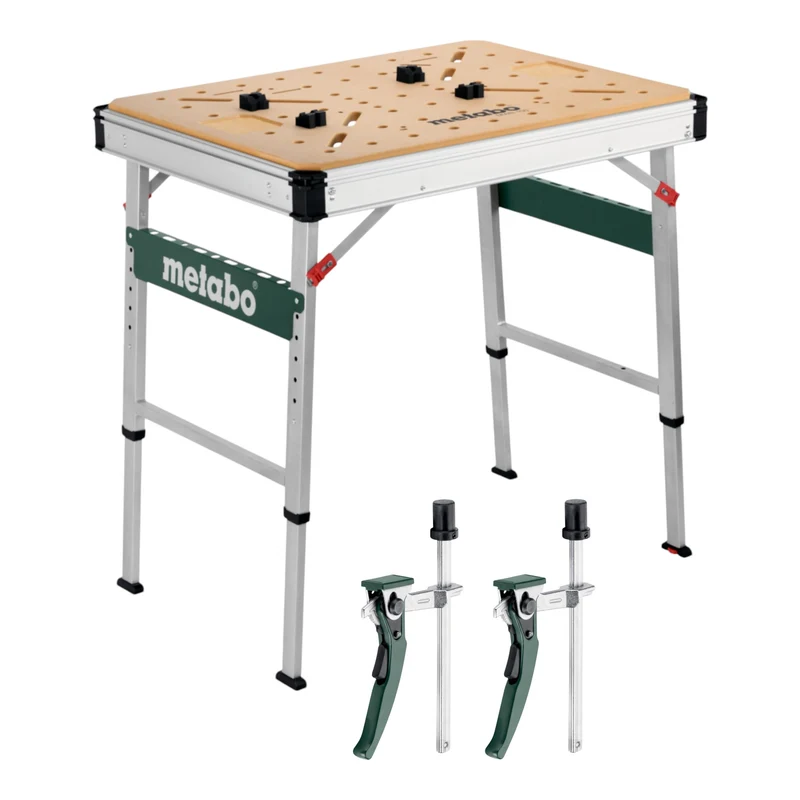 Metabo MWB 100 Multifunktionstisch mobile Werkbank robuste MDF-Tischplatte + 2x Senkrecht Schnellspannzwinge