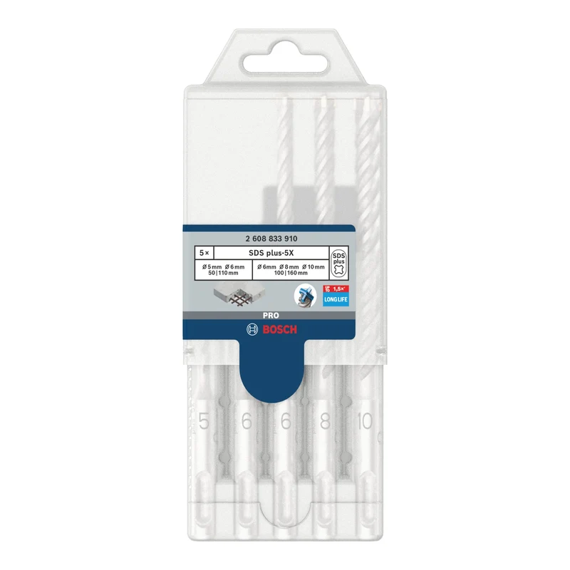 Bosch PRO SDS Plus-5X Hammerbohrer Set 5 tlg. 5 / 6 / 8 / 10 mm ( 2608833910 ) für Bohrhämmer