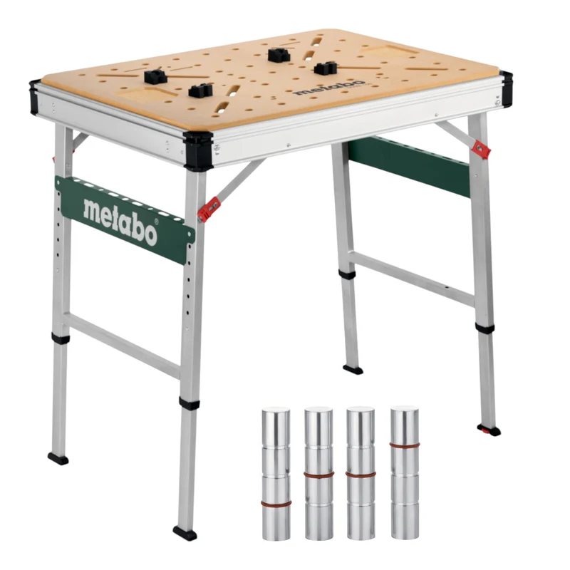 Metabo MWB 100 Multifunktionstisch mobile Werkbank robuste MDF-Tischplatte + 4 tlg. Bankhaken Set