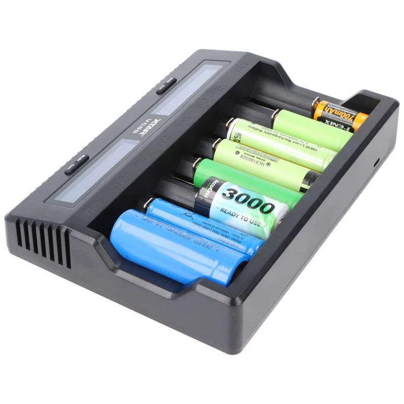 XTAR VC8S 8fach Schnell-Ladegerät für 1-8 Li-Ion 3,6V und 3,7V Akku und NiMH 1,2V Akku, USB-C-Ladeanschluss, max. 8A Gesamtleistung