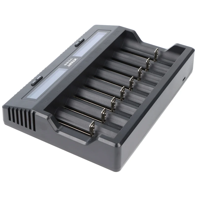 XTAR VC8S 8fach Schnell-Ladegerät für 1-8 Li-Ion 3,6V und 3,7V Akku und NiMH 1,2V Akku, USB-C-Ladeanschluss, max. 8A Gesamtleistung