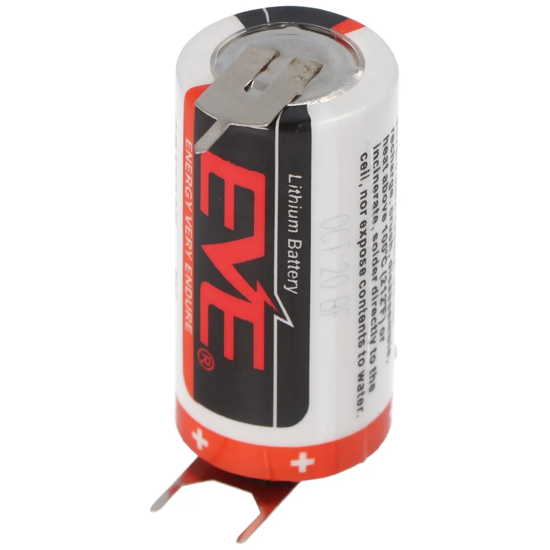 EVE CR17335 Batterie Baugröße 2/3A mit 3 Volt 1550mAh Abmessungen 33,5 x 17mm mit Printkontakten ++/- 7,6mm Rastermaß