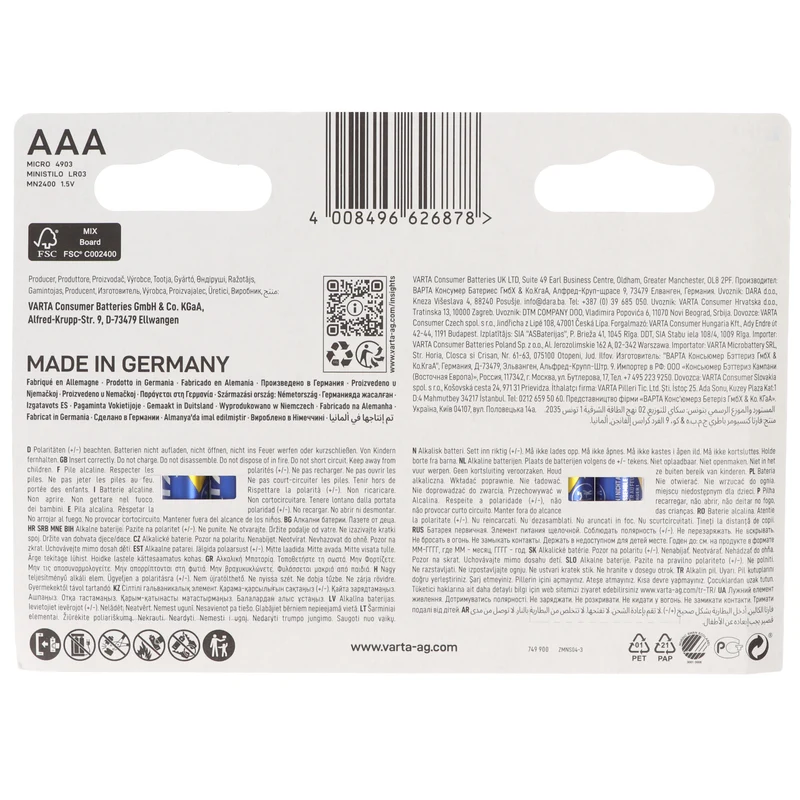 Varta Batterie Alkaline AAA LR03 1,5V Blister (10-Pack)