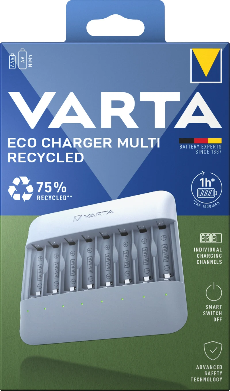 Varta Akku NiMH, Universal Ladegerät, Eco Charger Multi Recycled, ohne Akkus, für AA/AAA, Retail