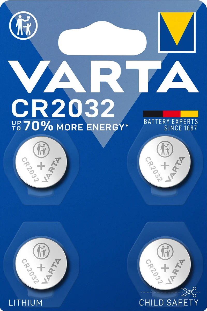 Varta Batterie Lithium, Knopfzelle, CR2032, 3V Electronics, Retail Blister (4-Pack)