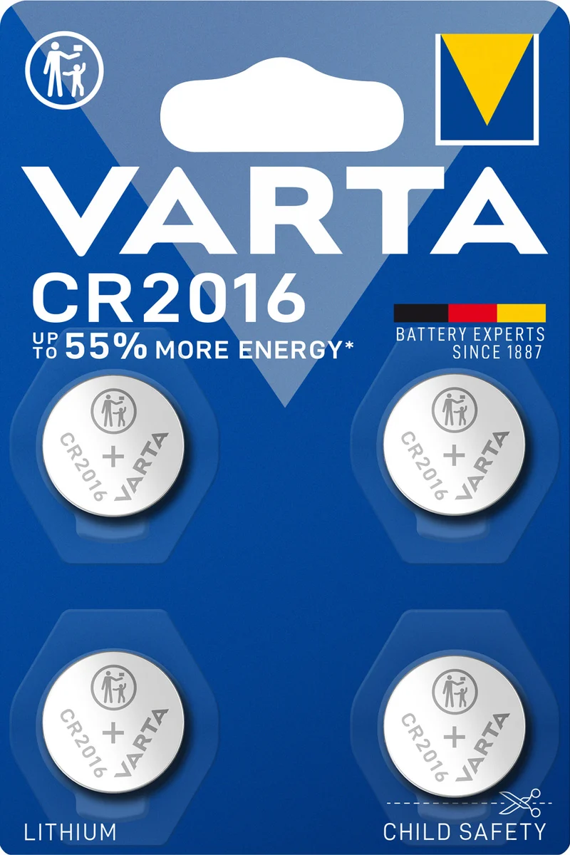 Varta Batterie Lithium, Knopfzelle, CR2016, 3V Electronics, Retail Blister (4-Pack)