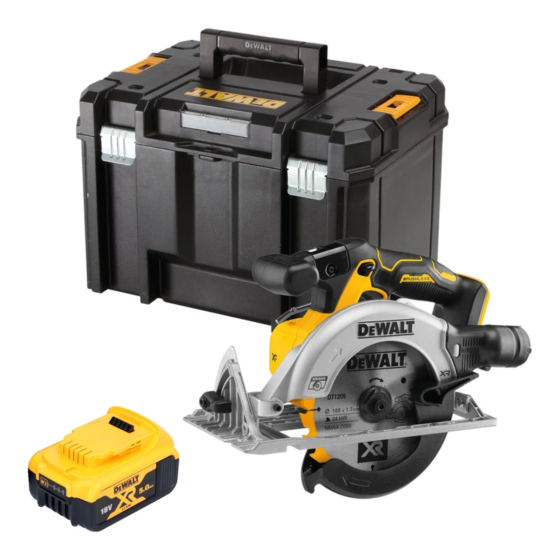 DeWalt DCS 565 NT Akku Handkreissäge 18 V 165 mm Brushless + 1x Akku 5,0 Ah + TSTAK - ohne Ladegerät