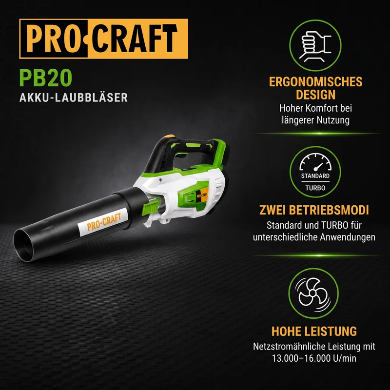 Procraft PB20 Akku Laubbläser 20 V TURBO Solo - ohne Akku, ohne Ladegerät