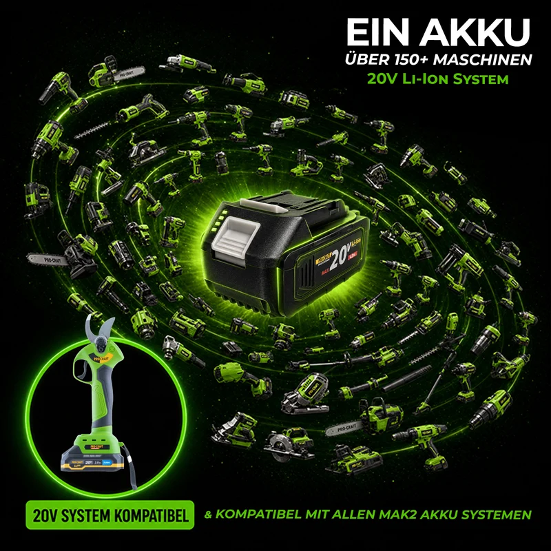 Procraft ES28Li Akku Astschere 20 V Brushless + Teleskop Verlängerung Aufsatz + 1x Akku 2,0 Ah + Ladegerät + Koffer