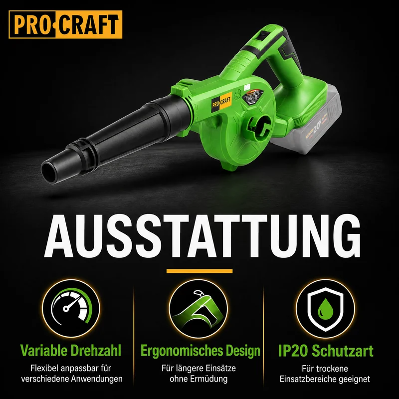 Procraft PB22bb Akku Laubbläser 20 V Solo - ohne Akku, ohne Ladegerät