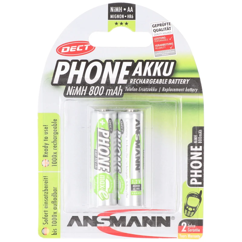 Ansmann NiMH-Akku Mignon 800mAh DECT 2er Blister