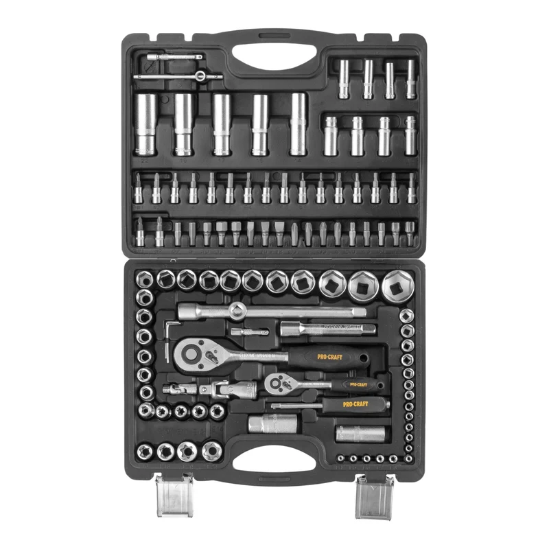 Procraft WS-108 Steckschlüssel Set 108 tlg. 1/4" / 1/2" Ratsche (48 Zähne) / Schlüssel / Stecknuss / Bits + Koffer