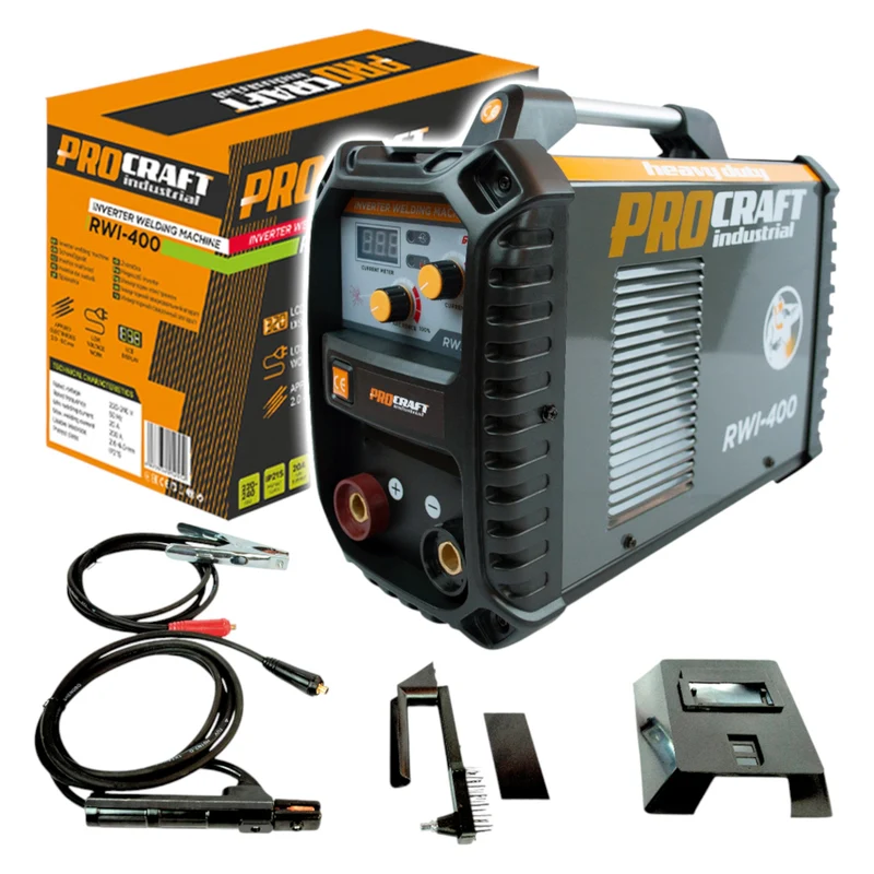 Procraft Industrial RWI-400 Inverter Schweißgerät 7 kW 20 - 200 A MMA + Schweißschutzschild + Drahtbürste + weiteres Zubehör