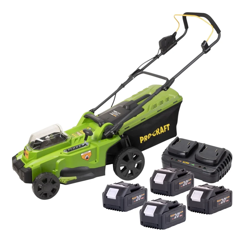 Procraft PLM20bb Akku Rasenmäher 40 V ( 2x 20 V ) 370 mm Brushless + 4x Akku 4,0 Ah + Ladegerät