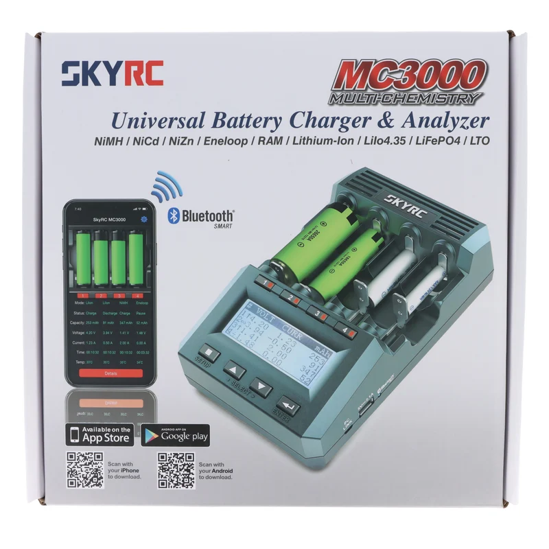 SkyRC MC3000 Universal-Ladegerät und Analyse-Gerät, für Rundzellen, mit App-Steuerung