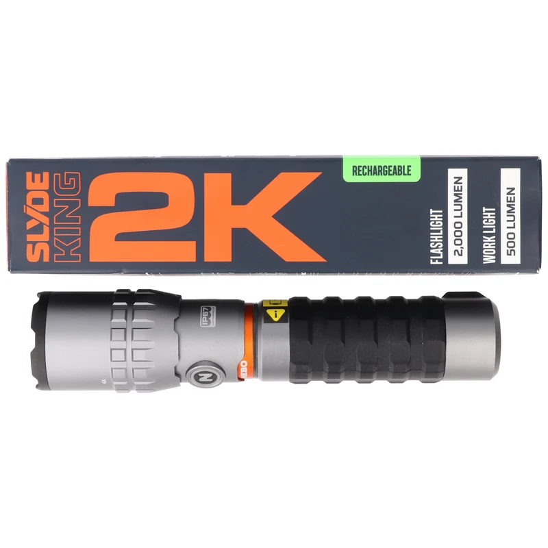 NEBO LED Taschenlampe SLYDE KING 2K mit bis zu 2000lm und 409m Leuchtweite integrierter Li-ion 18650 Akku 3,7V 2200mAh