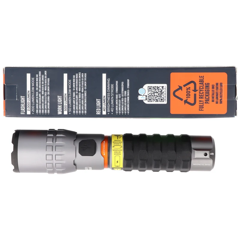 NEBO LED Taschenlampe SLYDE KING 2K mit bis zu 2000lm und 409m Leuchtweite integrierter Li-ion 18650 Akku 3,7V 2200mAh