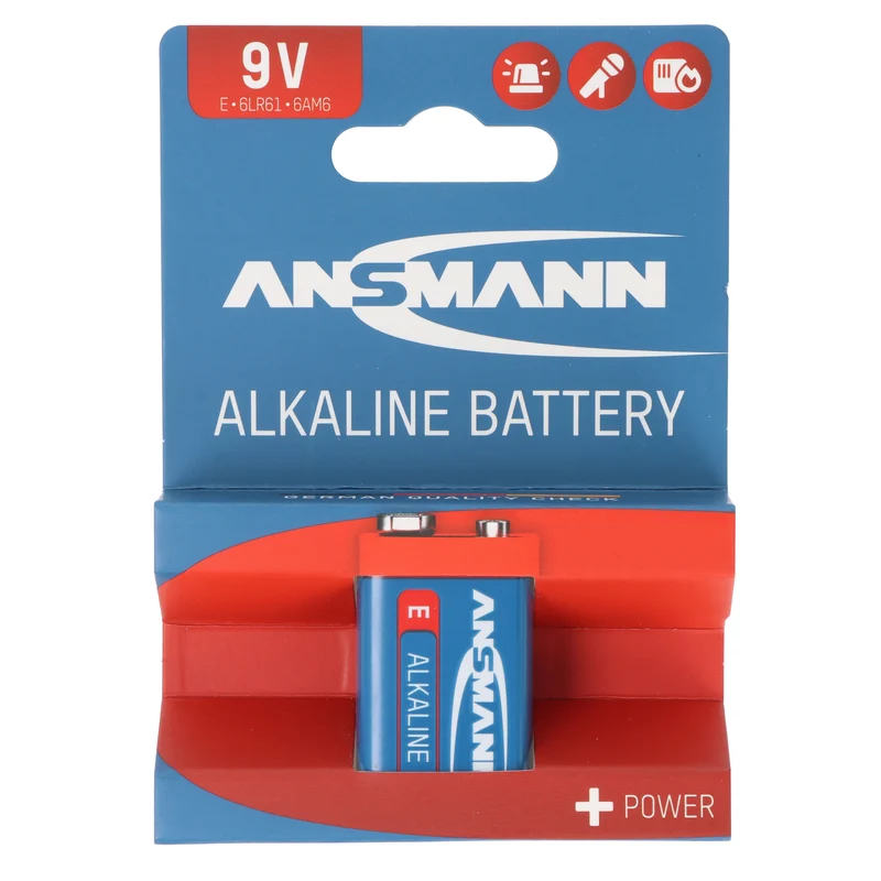 Ansmann Alkaline 9V Batterie, Block E, 6LR61, 1er Papierblister
