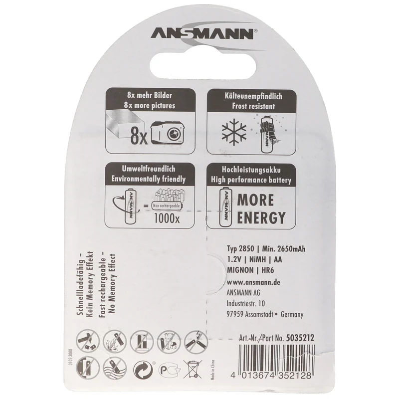 Ansmann NiMH 1,2V AA 2850mAh Photo Akku 5030862 inkluisve AccuSafe Akkubox