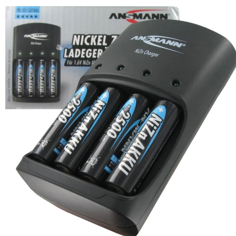Ansmann Schnell-Ladegerät für NiZn 1,6 Volt Akku mit 4x 2500mWh Mignon AA